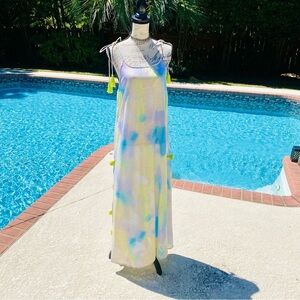 VIOLET SKY tie dye tassel beach maxi coverup